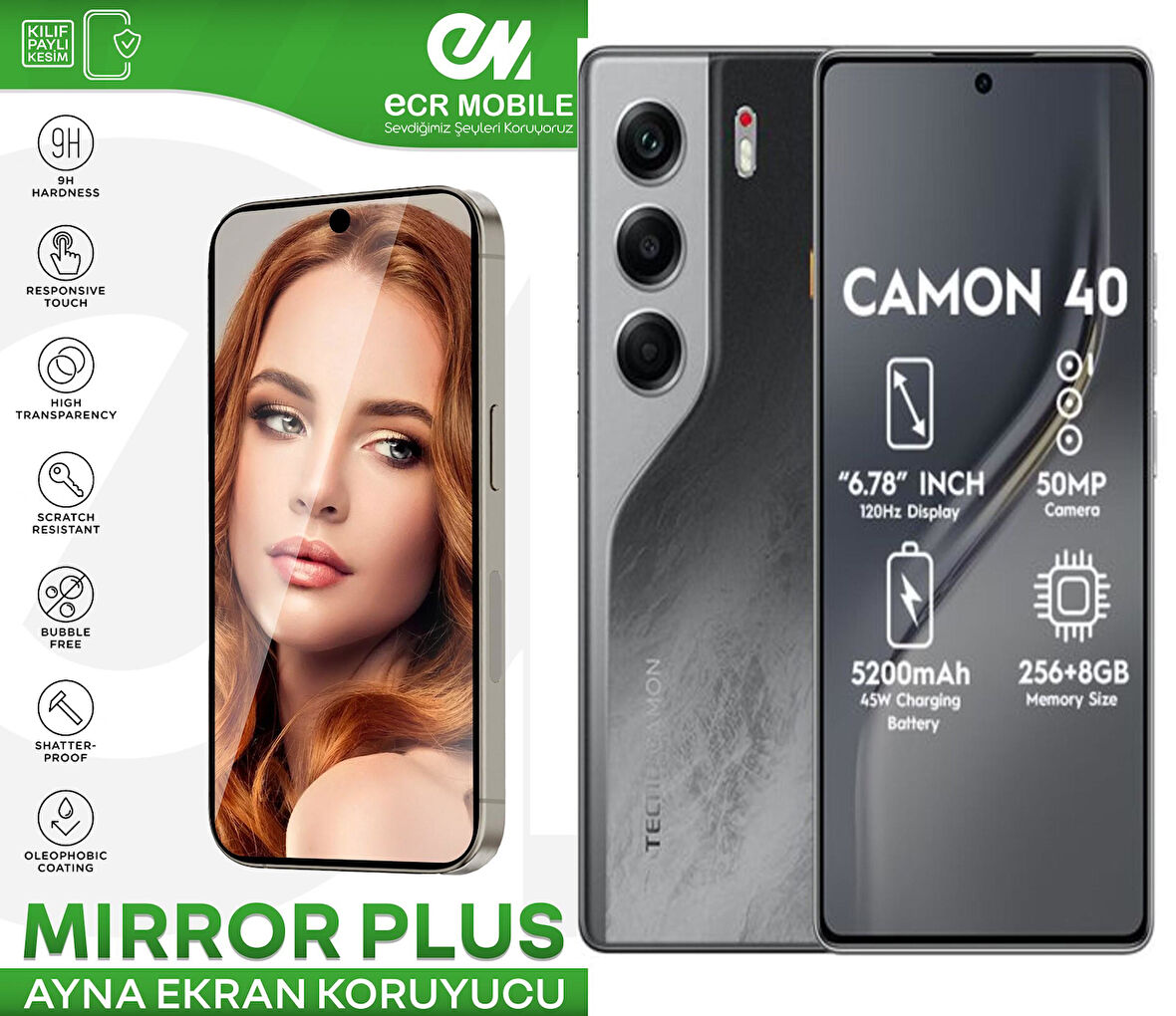 Tecno Camon 40 Esnek Ayna(Mirror) 9H Nano Ekran Koruyucu