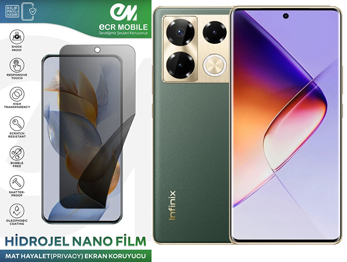 Infinix Note 40 Pro Uyumlu Hidrojel Nano Ekran Koruyucu Film HAYALET(Privacy)Tempered Cam Değildir