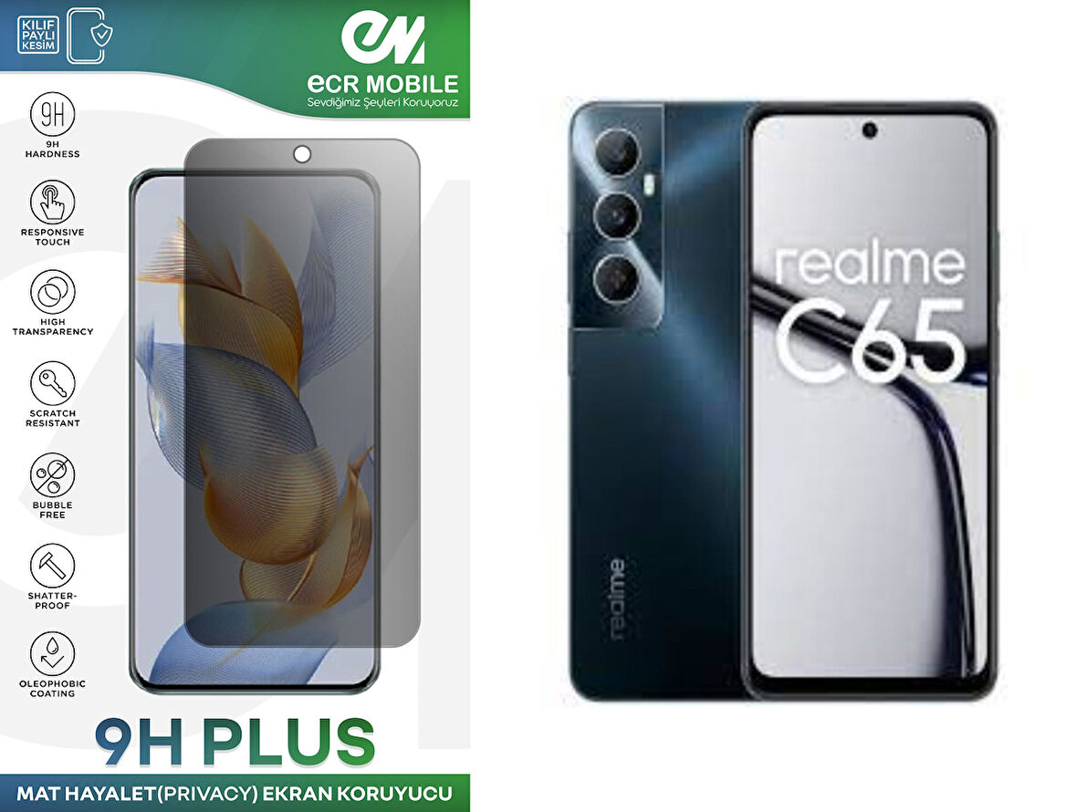 Realme C65 Ekran Koruyucu Tam Uyumlu 9H Esnek Nano Kırılmayan HAYALET(Privacy)