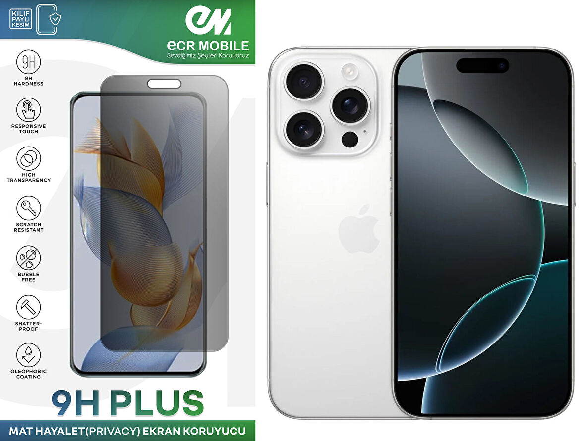 Iphone 16 Pro Ekran Koruyucu Tam Uyumlu 9H Esnek Nano Kırılmayan MAT HAYALET(Privacy)