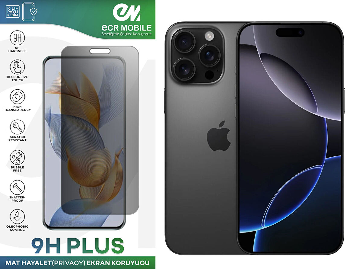 Iphone 16 Pro Max Ekran Koruyucu Tam Uyumlu 9H Esnek Nano Kırılmayan MAT HAYALET(Privacy)