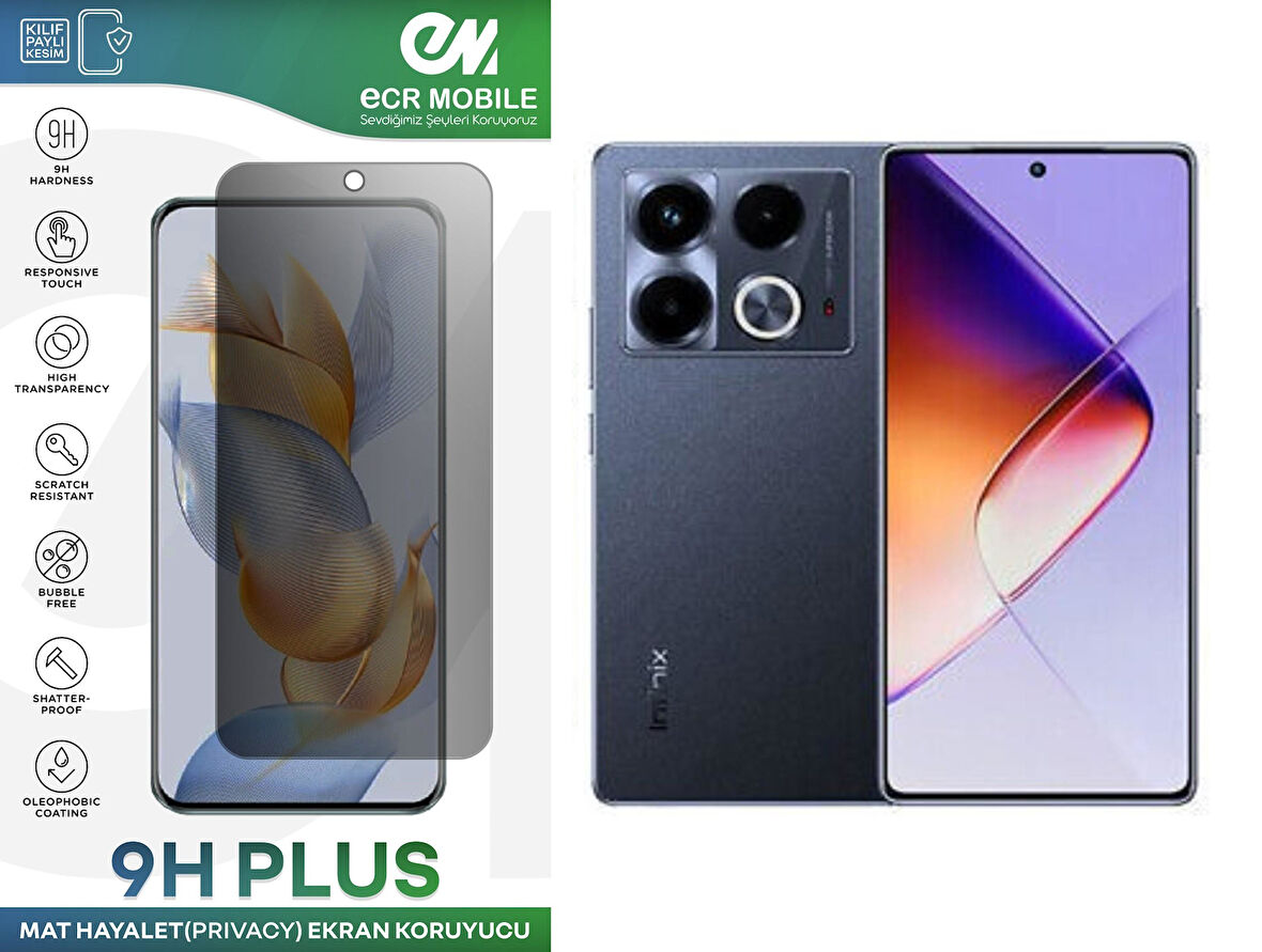 Infinix Note 40 Ekran Koruyucu Tam Uyumlu 9H Esnek Nano Kırılmayan MAT HAYALET(Privacy)