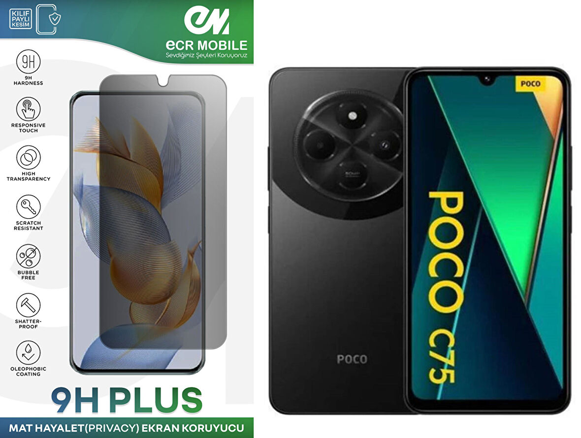 Poco C75 Ekran Koruyucu Tam Uyumlu 9H Esnek Nano Kırılmayan MAT HAYALET(Privacy)