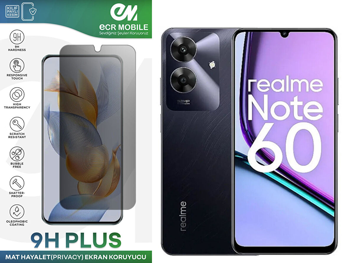 Realme Note 60 Ekran Koruyucu Tam Uyumlu 9H Esnek Nano Kırılmayan MAT HAYALET(Privacy)