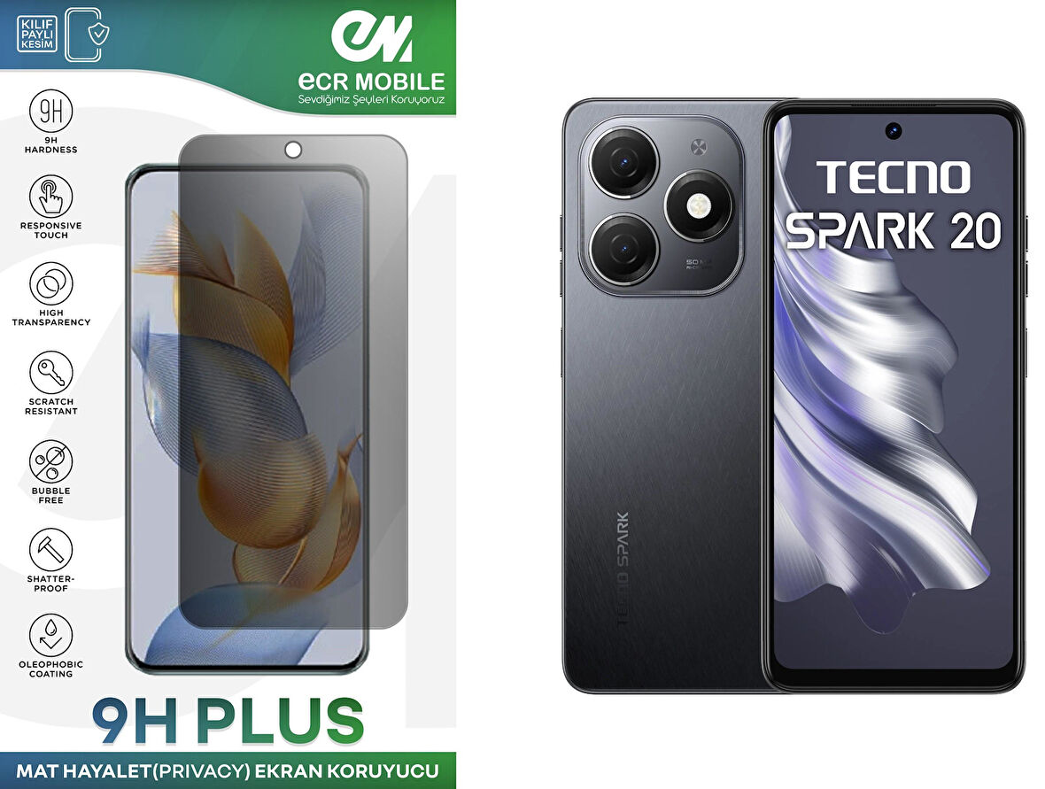 Tecno Spark 20 (KJ5) Ekran Koruyucu Tam Uyumlu 9H Esnek Nano Kırılmayan MAT HAYALET(Privacy)