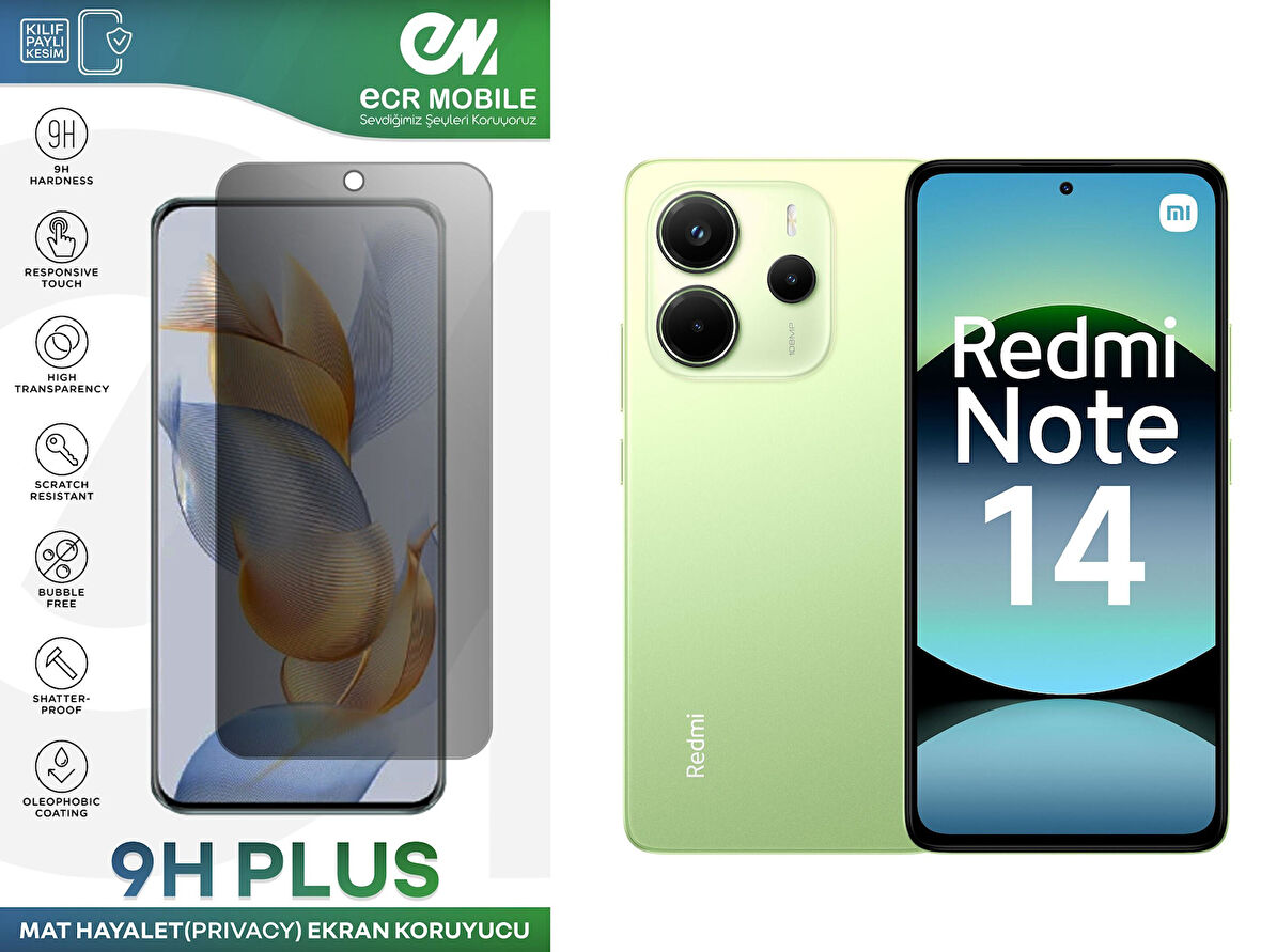Redmi Note 14 Ekran Koruyucu Tam Uyumlu 9H Esnek Nano Kırılmayan MAT HAYALET(Privacy)
