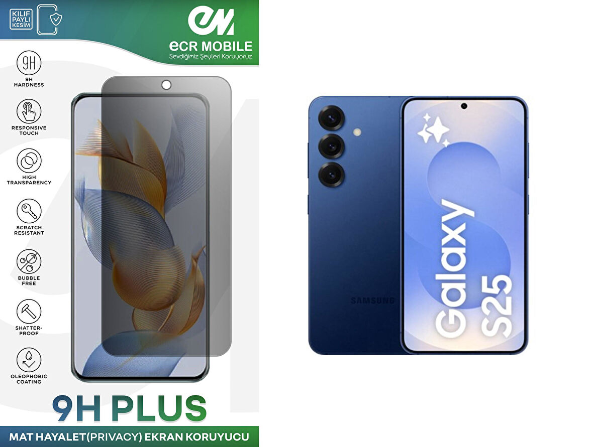 Samsung Galaxy S25 Ekran Koruyucu Tam Uyumlu 9H Esnek Nano Kırılmayan MAT HAYALET(Privacy)