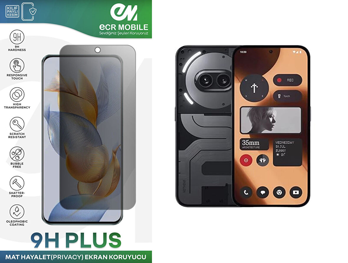Nothing Phone 2a Plus Ekran Koruyucu Tam Uyumlu 9H Esnek Nano Kırılmayan MAT HAYALET(Privacy)