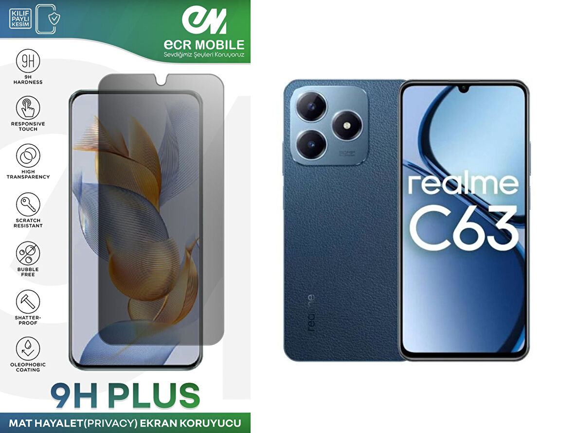 Realme C63 Ekran Koruyucu Tam Uyumlu 9H Esnek Nano Kırılmayan MAT HAYALET(Privacy)