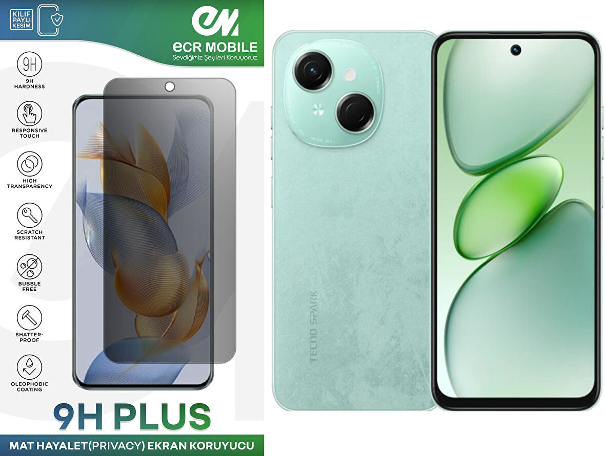 Tecno Spark GO 1 Ekran Koruyucu Tam Uyumlu 9H Esnek Nano Kırılmayan MAT HAYALET(Privacy)