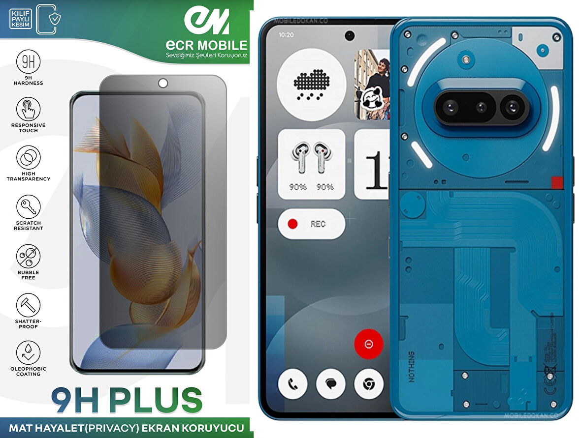 Nothin Phone 3A Ekran Koruyucu Tam Uyumlu 9H Esnek Nano Kırılmayan MAT HAYALET(Privacy)