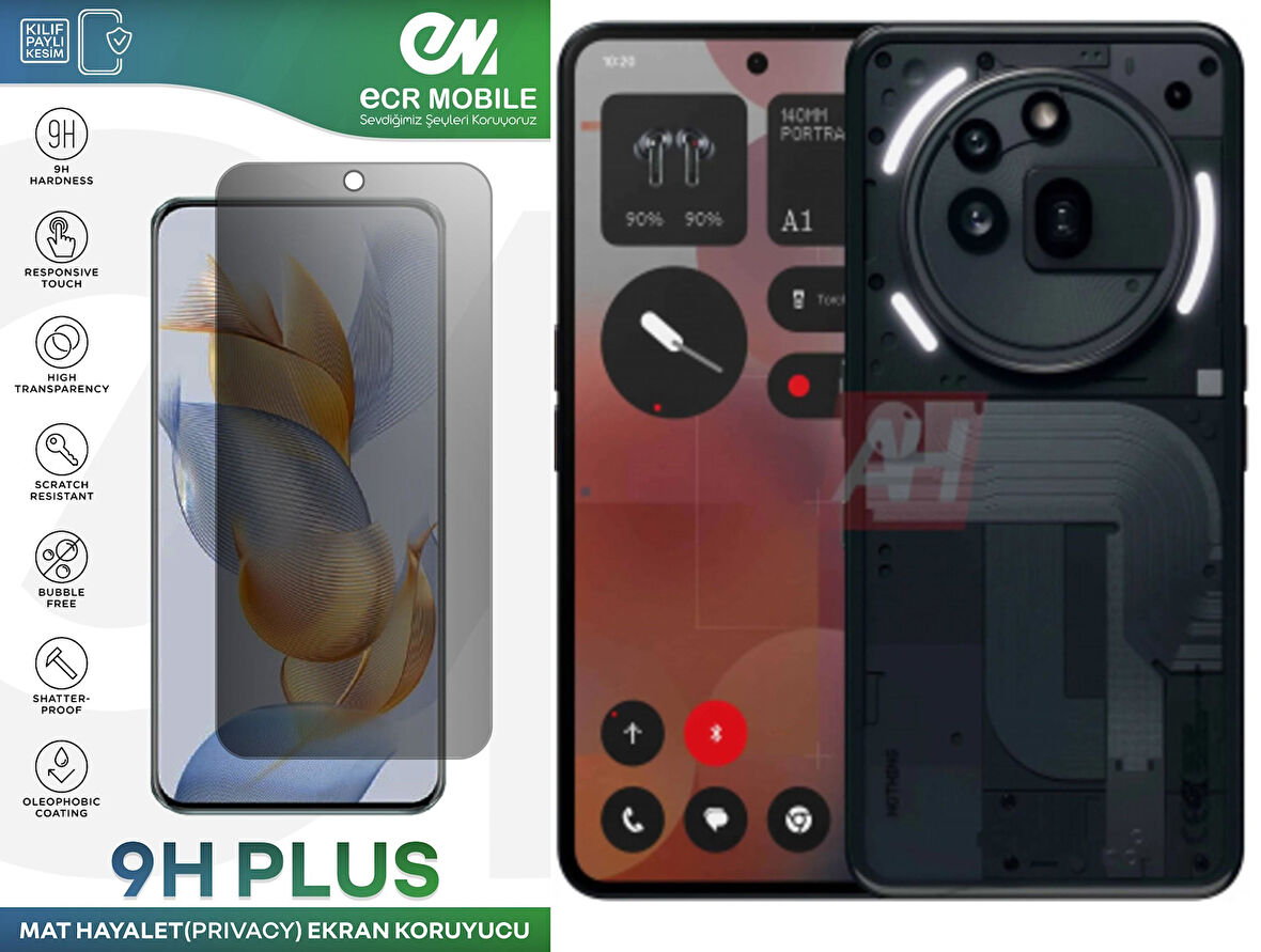Nothin Phone 3A Pro Ekran Koruyucu Tam Uyumlu 9H Esnek Nano Kırılmayan MAT HAYALET(Privacy)