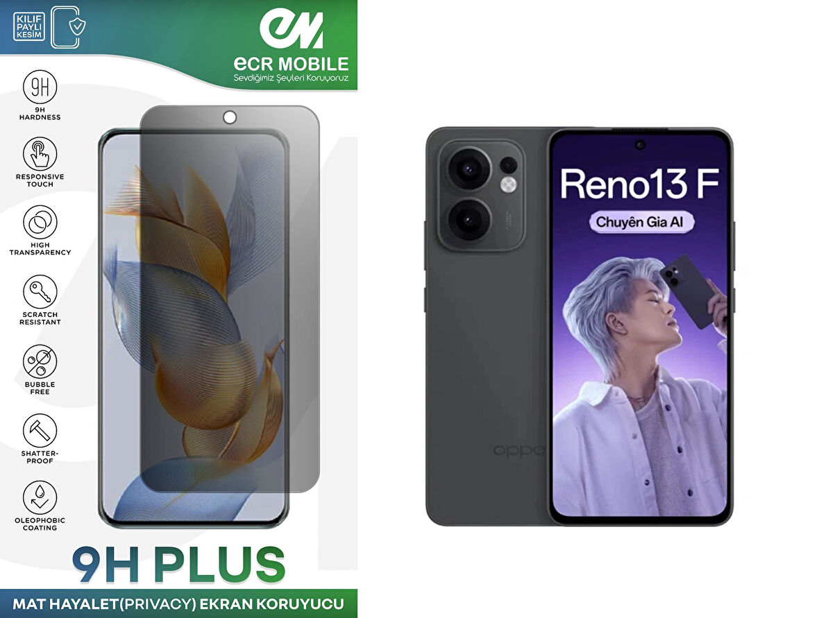 Oppo Reno 13F Ekran Koruyucu Tam Uyumlu 9H Esnek Nano Kırılmayan MAT HAYALET(Privacy)