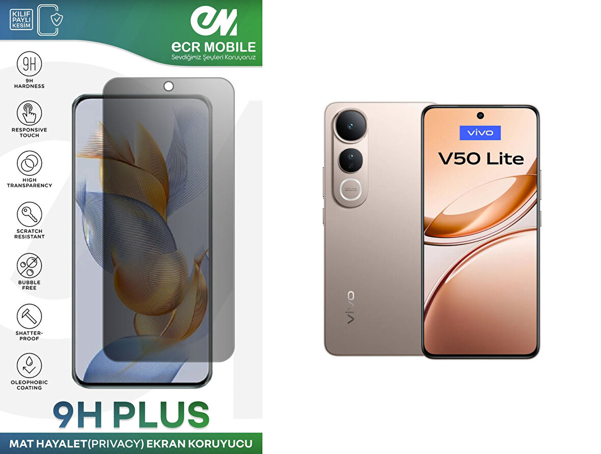 Vivo V50 Lite Ekran Koruyucu Tam Uyumlu 9H Esnek Nano Kırılmayan MAT HAYALET(Privacy)