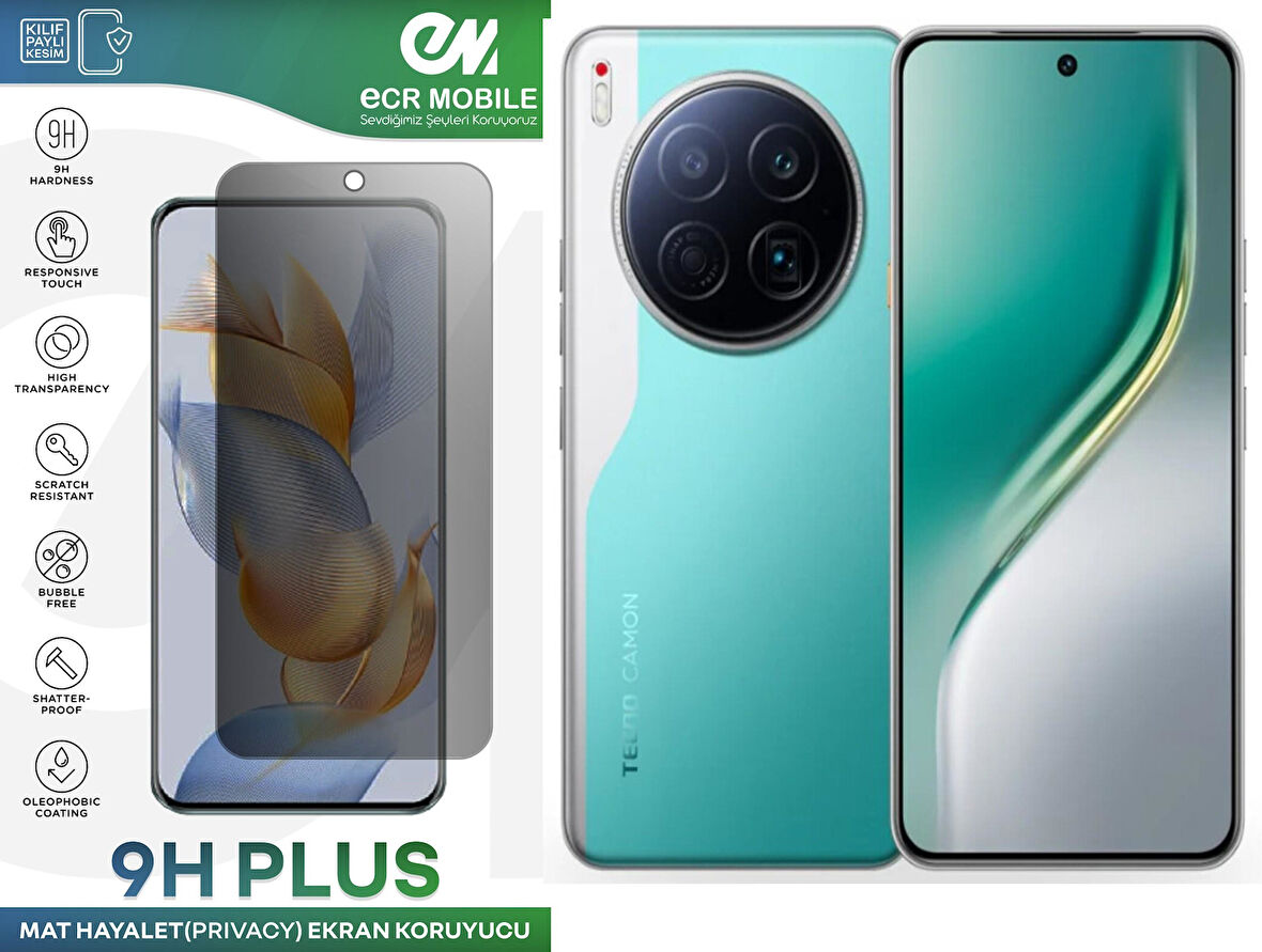 Tecno Camon 40 Premier 5G ile Uyumlu HAYALET(Privacy) Esnek Nano Kırılmayan Ekran Koruyucu
