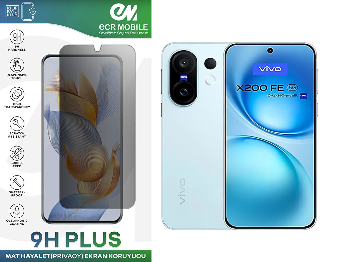 Vivo X200 FE Ekran Koruyucu Tam Uyumlu 9H Esnek Nano Kırılmayan MAT HAYALET(Privacy)
