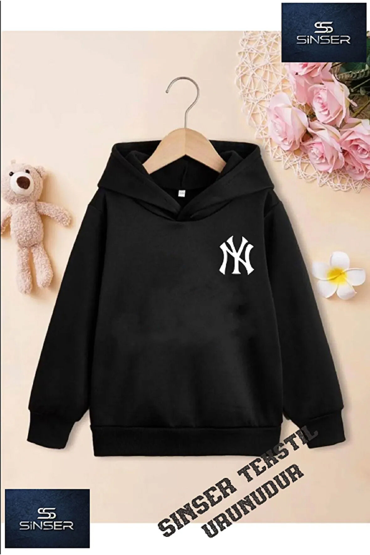 Kız/Erkek Çocuk Beyaz Kapüşonlu ''NY'' Baskılı Sweatshirt