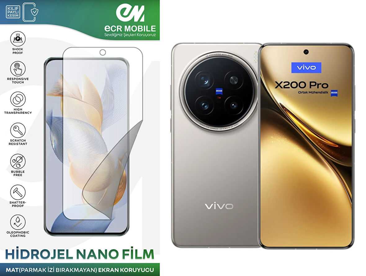 Vivo X200 Pro ile Uyumlu Hidrojel Nano Ekran Koruyucu Film MAT(Tempered Cam Değildir!)