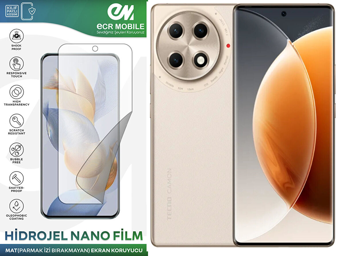 Tecno Camon 30S Pro ile Uyumlu Hidrojel Nano Ekran Koruyucu Film MAT(Tempered Cam Değildir!)
