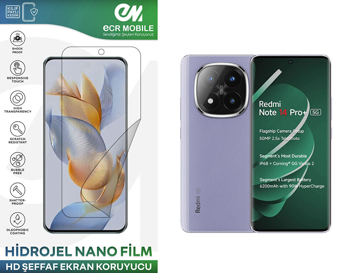 Redmi Note 14 Pro+ ile Uyumlu Hidrojel Ekran Koruyucu Film HD-ŞEFFAF(Tempered Cam Değildir!)