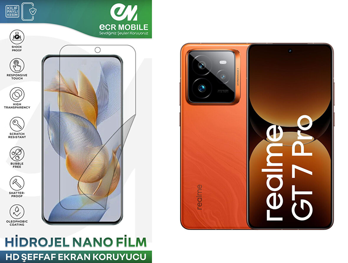 Realme GT 7 Pro ile Uyumlu Hidrojel Ekran Koruyucu Film HD-ŞEFFAF(Tempered Cam Değildir!)