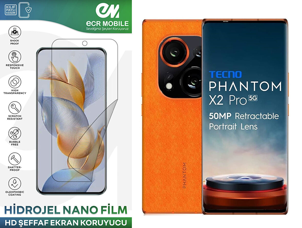Tecno Phantom X2 Pro ile Uyumlu Hidrojel Ekran Koruyucu Film HD-ŞEFFAF(Tempered Cam Değildir!)