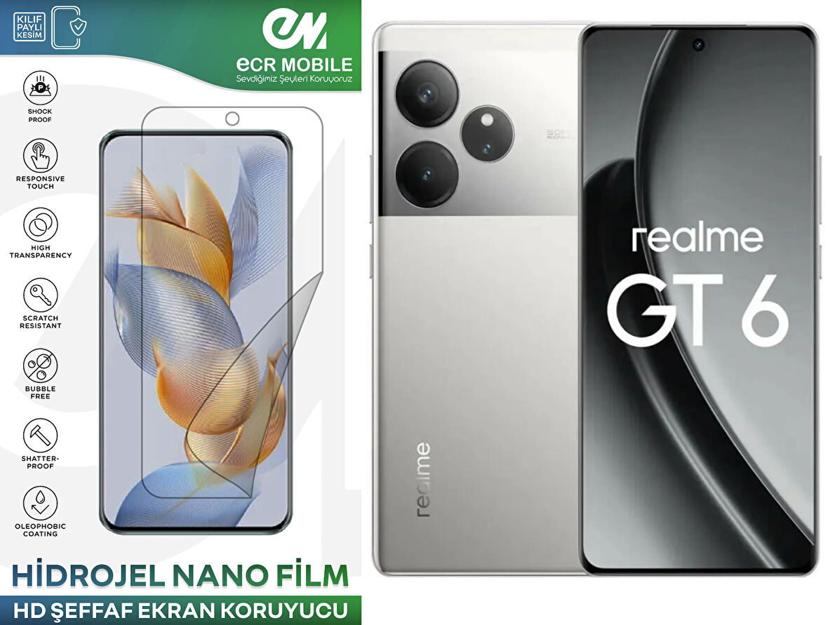 Realme GT6 ile Uyumlu Hidrojel Ekran Koruyucu Film HD-ŞEFFAF(Tempered Cam Değildir!)
