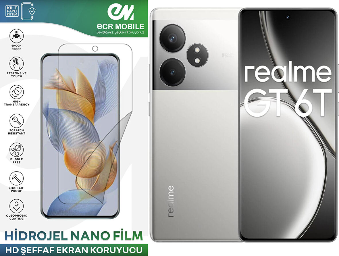 Realme GT 6T ile Uyumlu Hidrojel Ekran Koruyucu Film HD-ŞEFFAF(Tempered Cam Değildir!)