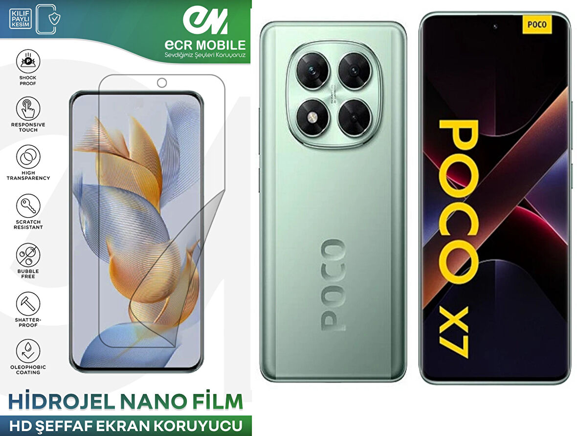 Poco X7 ile Uyumlu Hidrojel Ekran Koruyucu Film HD-ŞEFFAF(Tempered Cam Değildir!)