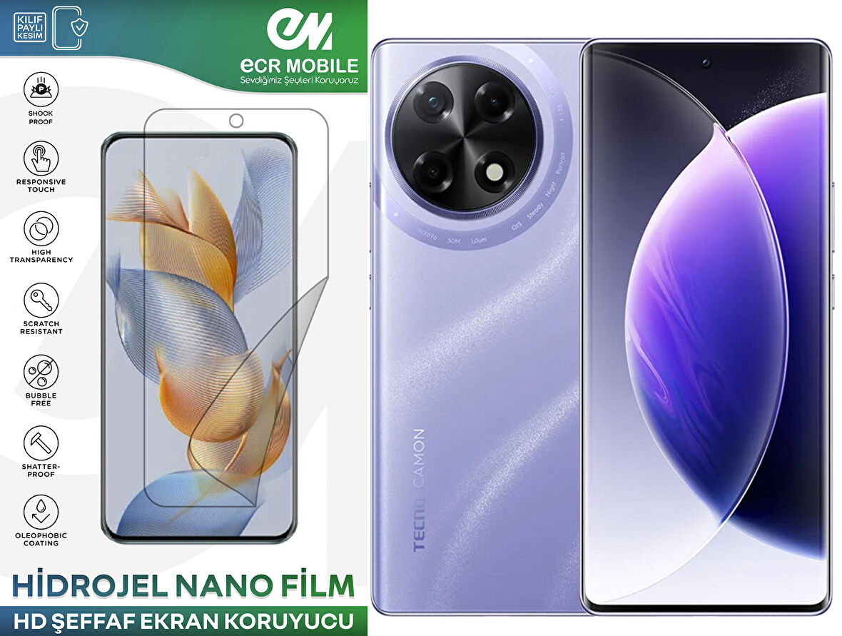 Tecno Camon 30S ile Uyumlu Hidrojel Ekran Koruyucu Film HD-ŞEFFAF(Tempered Cam Değildir!)