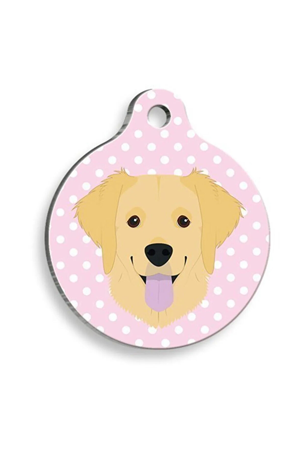 Puantiyeli Pembe Golden Retriever Yuvarlak Köpek Künyesi Large: 3,8 cm.
