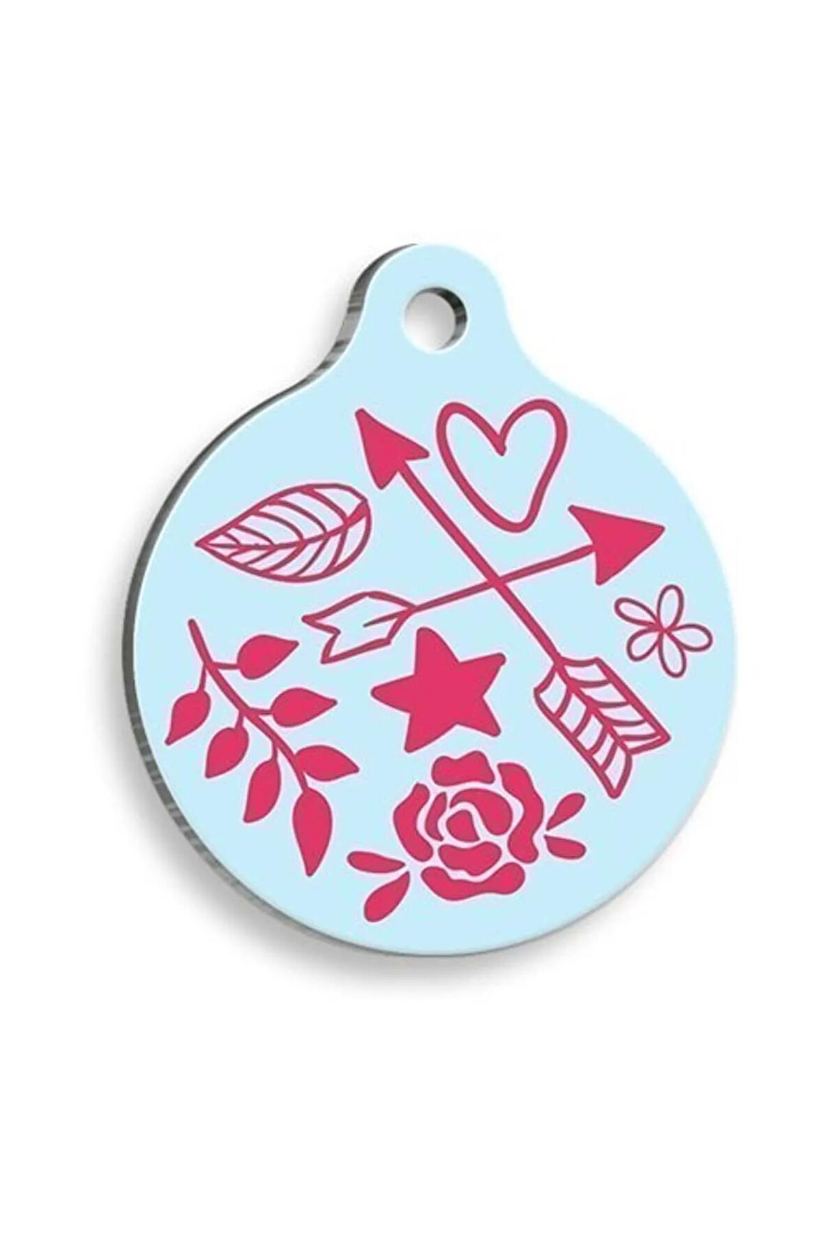 Sevgi Temalı Pembe Yuvarlak Kedi ve Köpek Künyesi Large: 3,8 cm.