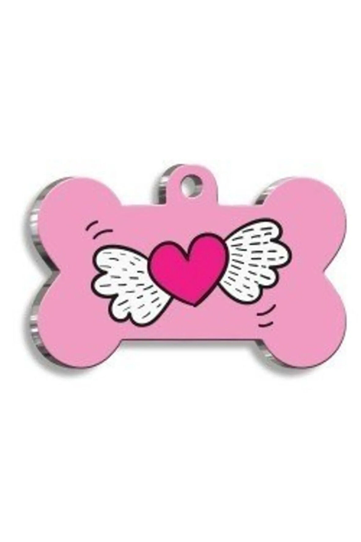 Uçan Kalp Pembe Kedi Köpek Künyesi Small: 2,1 x 3,1 cm.