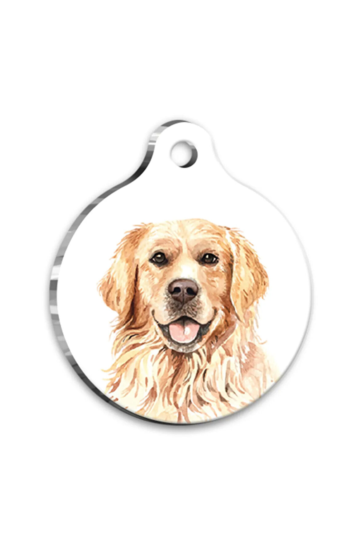 Suluboya Golden Retriever 2 Yuvarlak Köpek Künyesi Large 3,8 cm