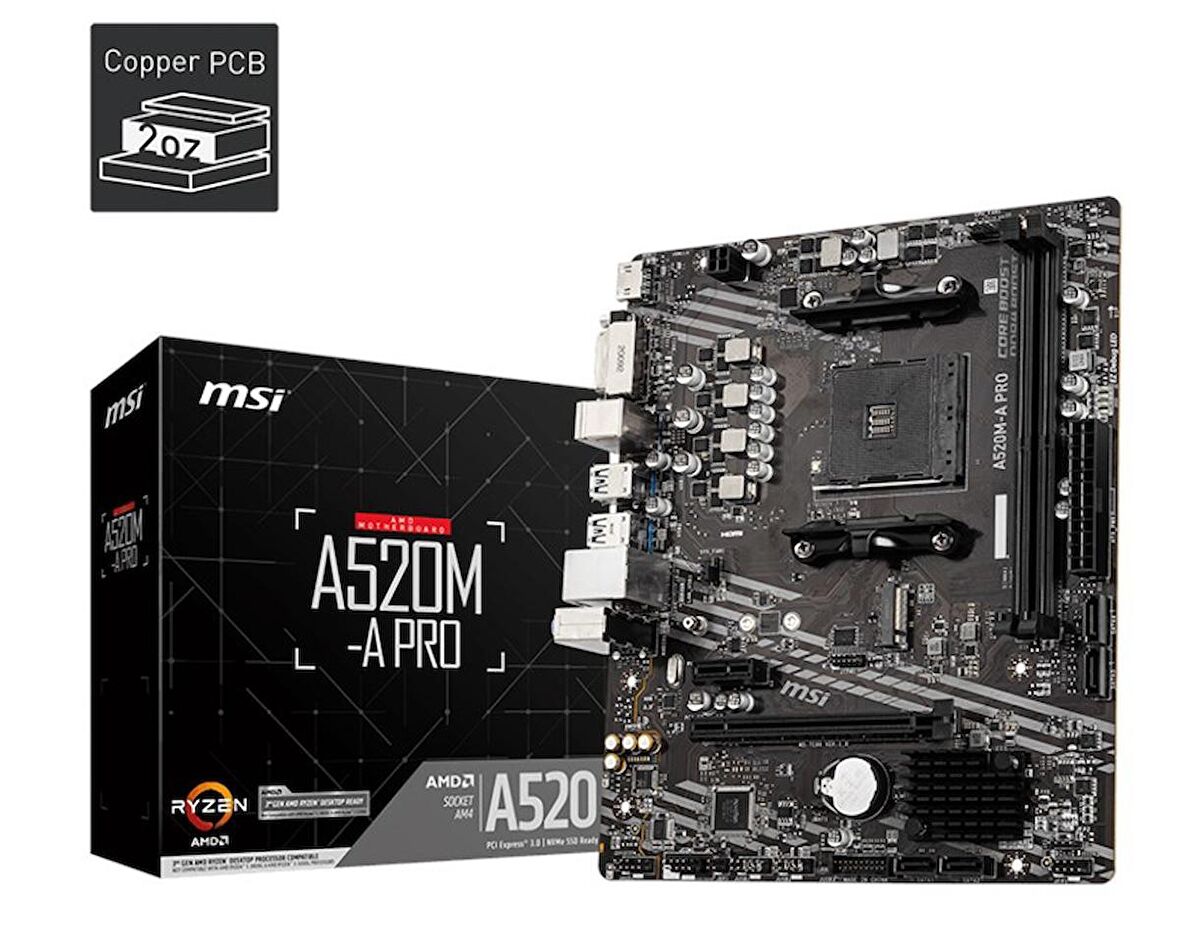 MSI A520M-A Pro AMD B520 AM4 DDR4 4800 MHz Masaüstü Anakart