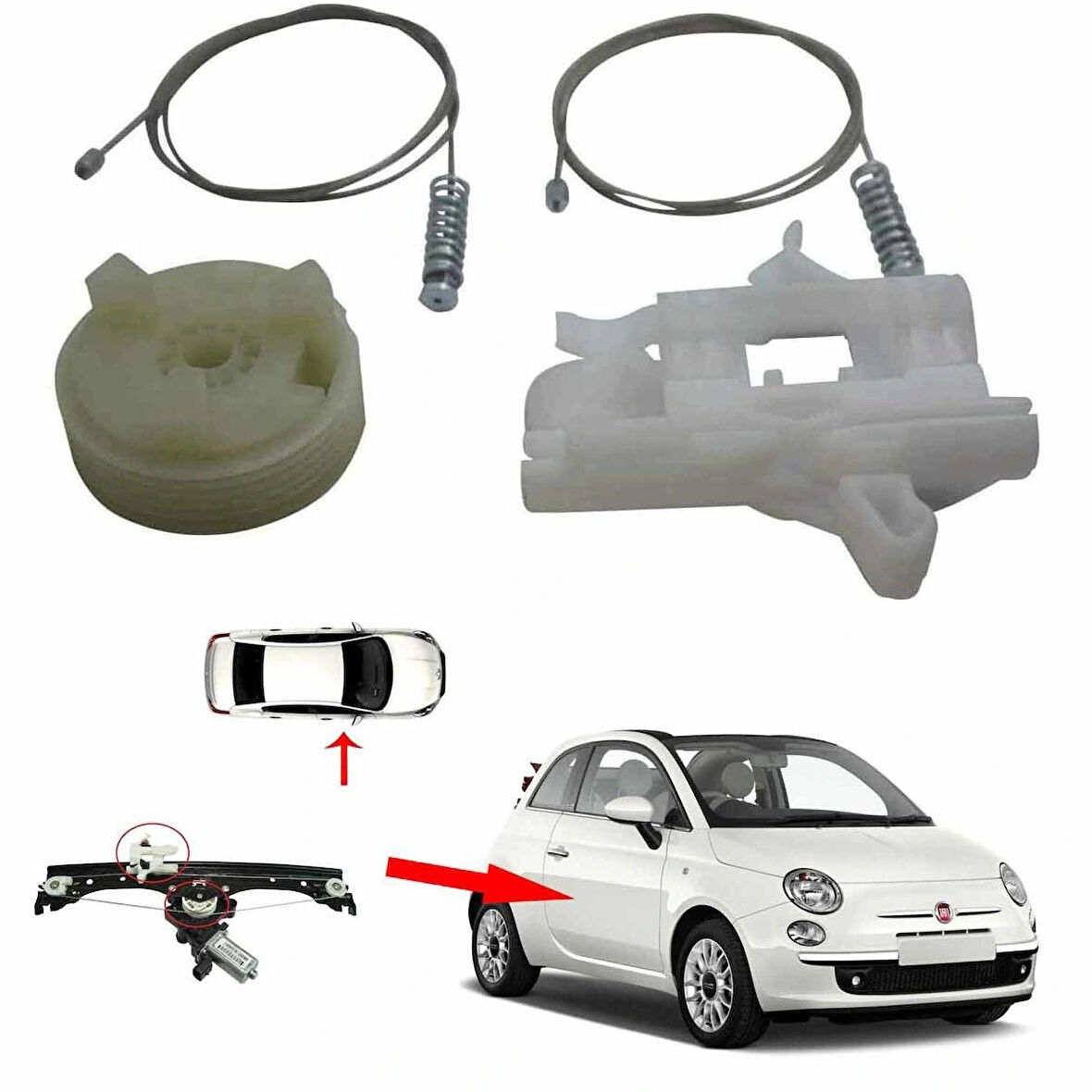 Fiat 500 İle Uyumlu Ön Sağ Cam Krikosu Tamir Set 2007-2019 68070267AD