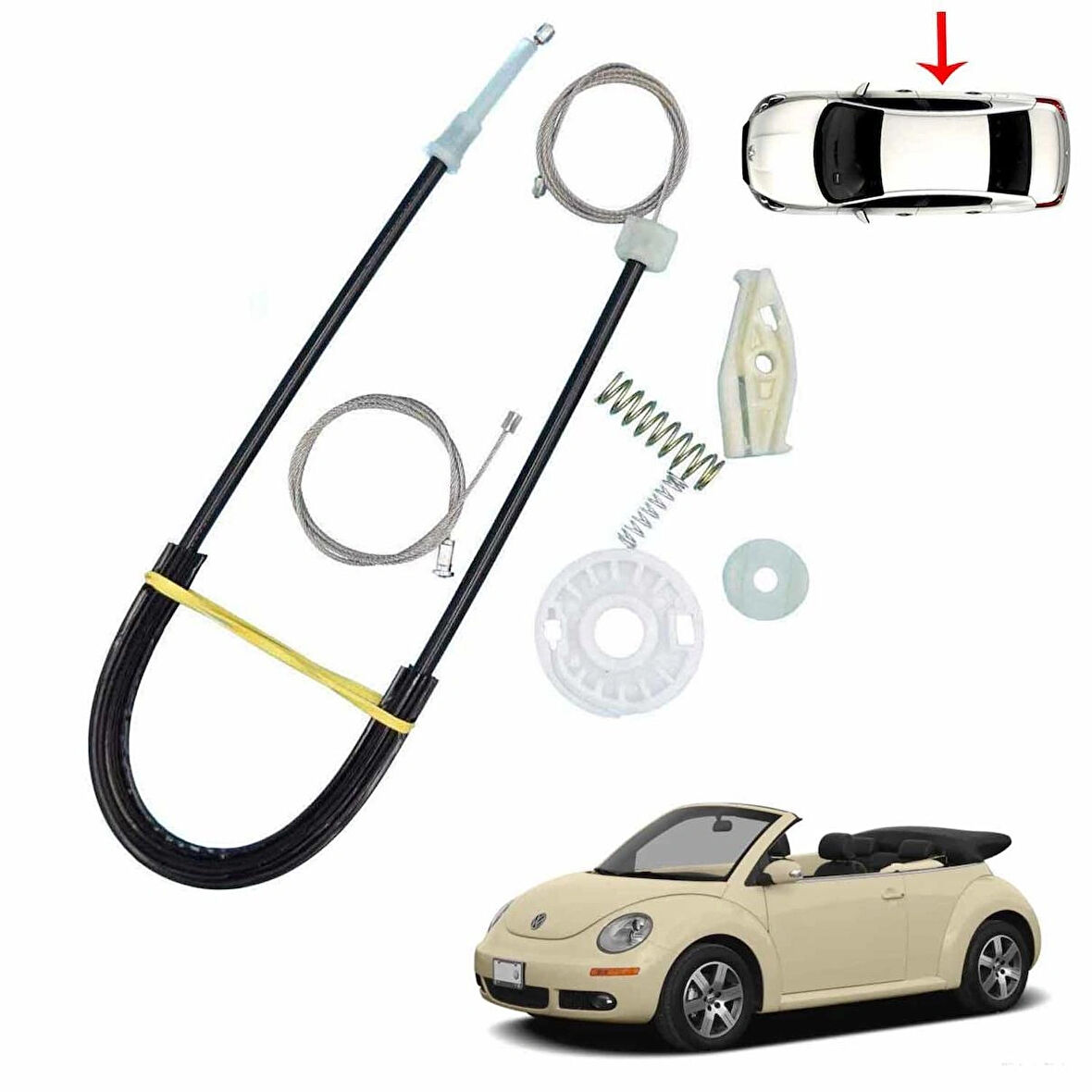 VW Beetle Convertible 2003-2010 için Cam Krikosu Tamir Seti Arka Sağ 1Y0898292