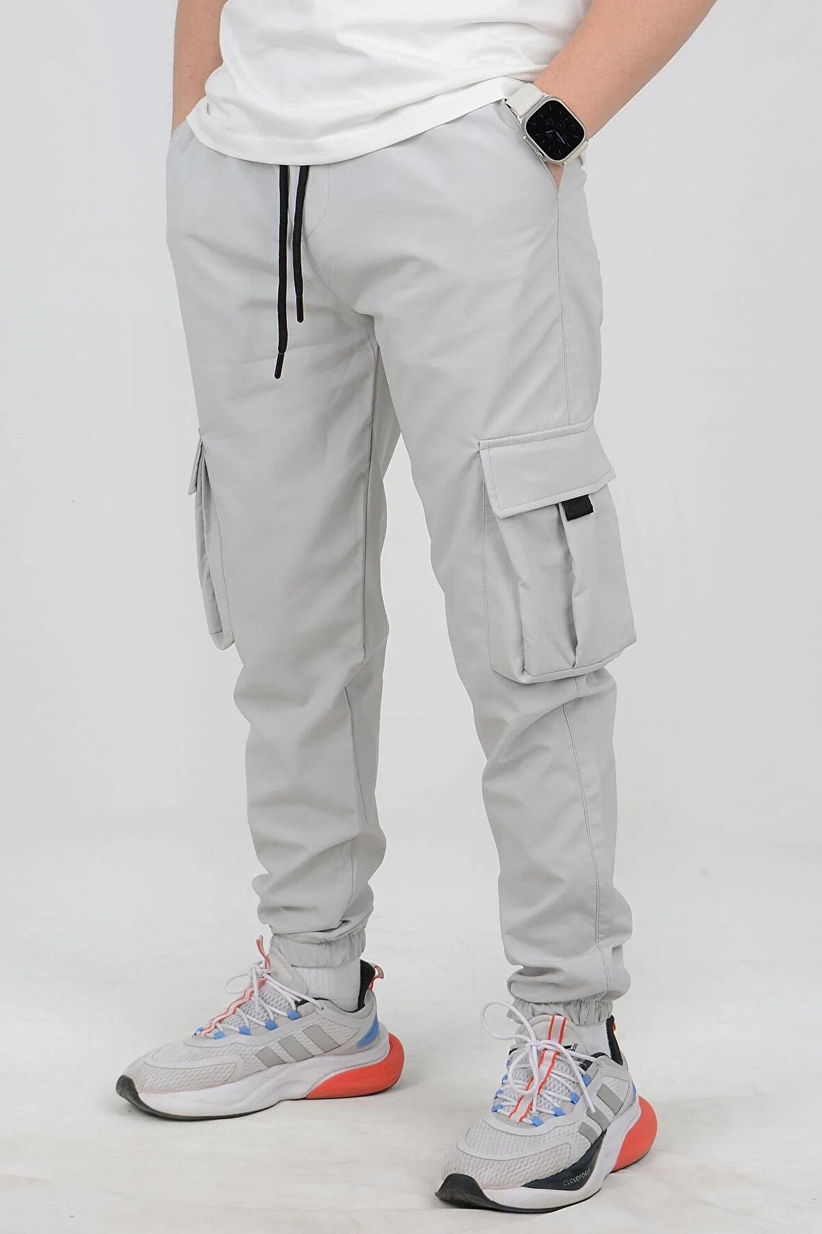 Erkek Slim Fit Cepli Beli ve Paçası Lastikli İnce Spor Pantolon Gri  Edw071