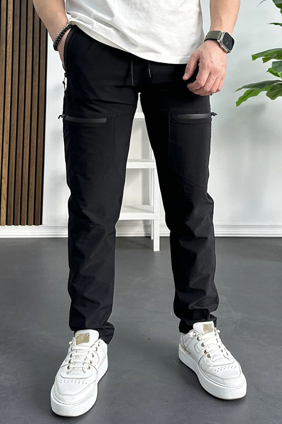 Erkek Slim Fit Cepli Paraşüt Pantolon Siyah Edw240
