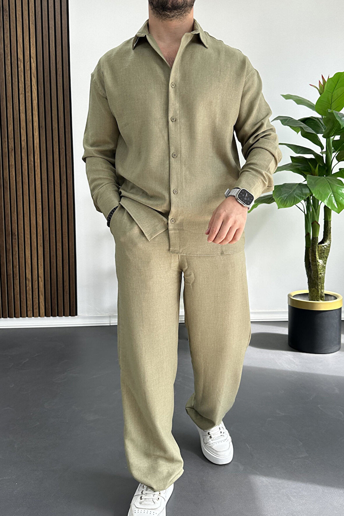 Erkek Gömlek Pantolon Takım Yeşil Edw268