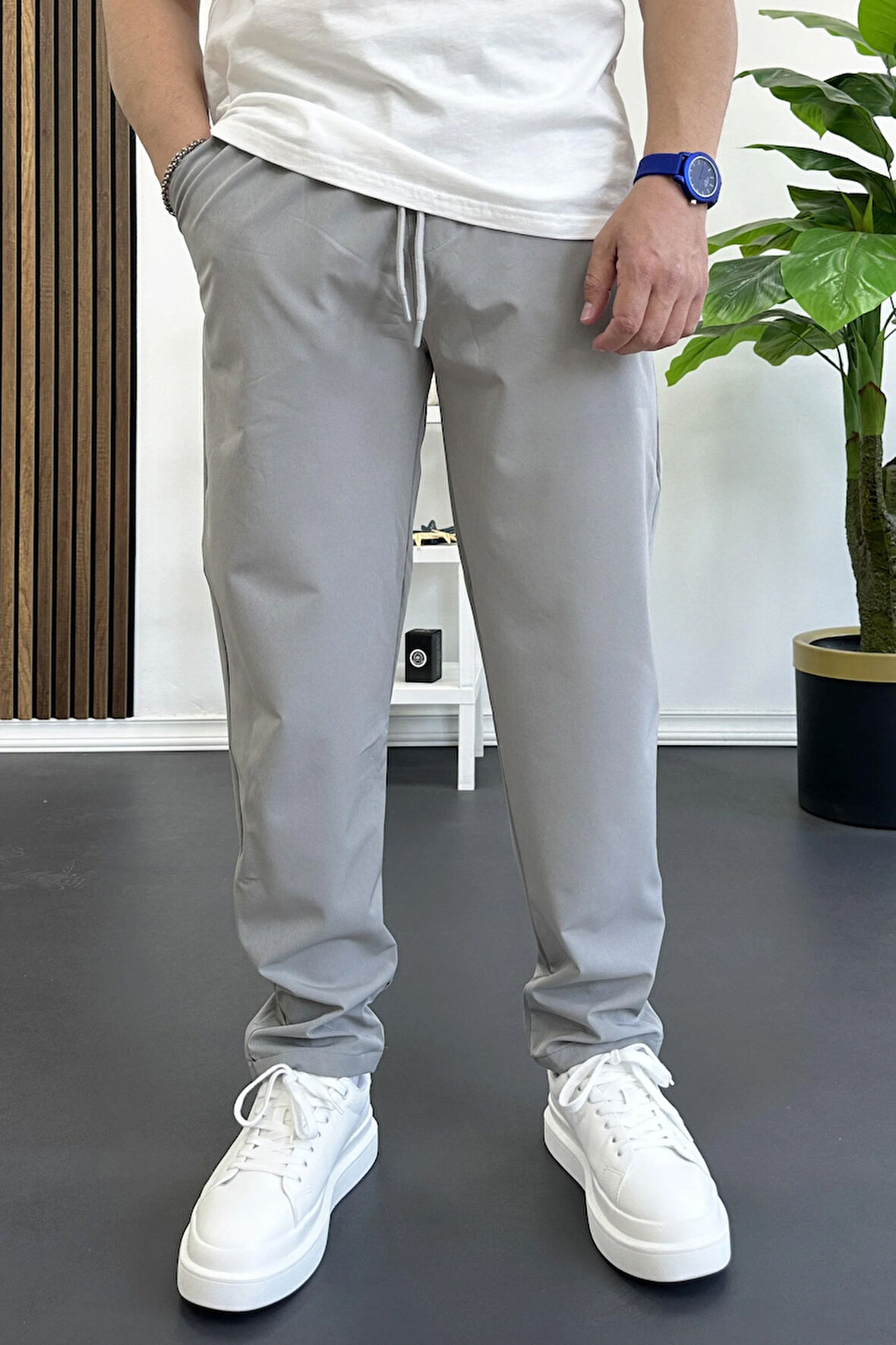 Erkek Beli Lastikli Jogger Pantolon Gri Edw354