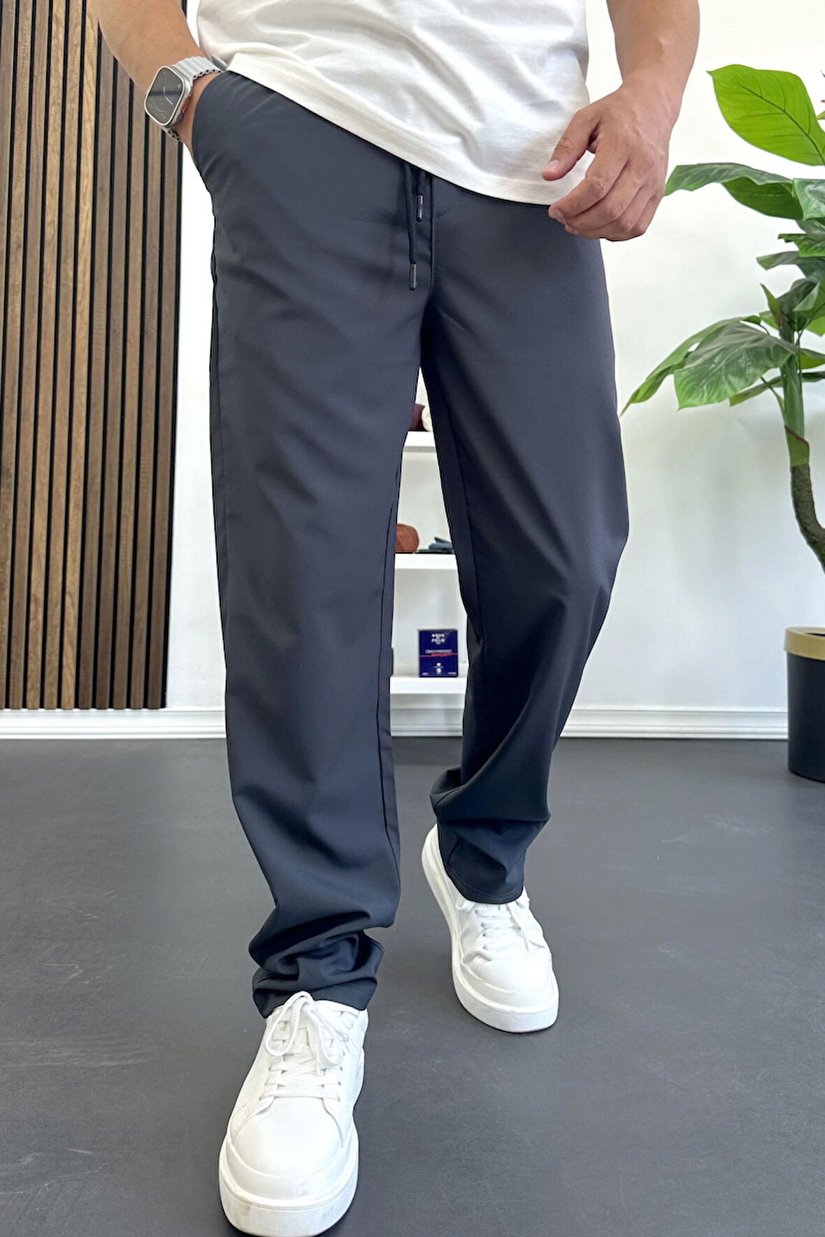 Erkek Beli Lastikli Jogger Pantolon Füme Edw394