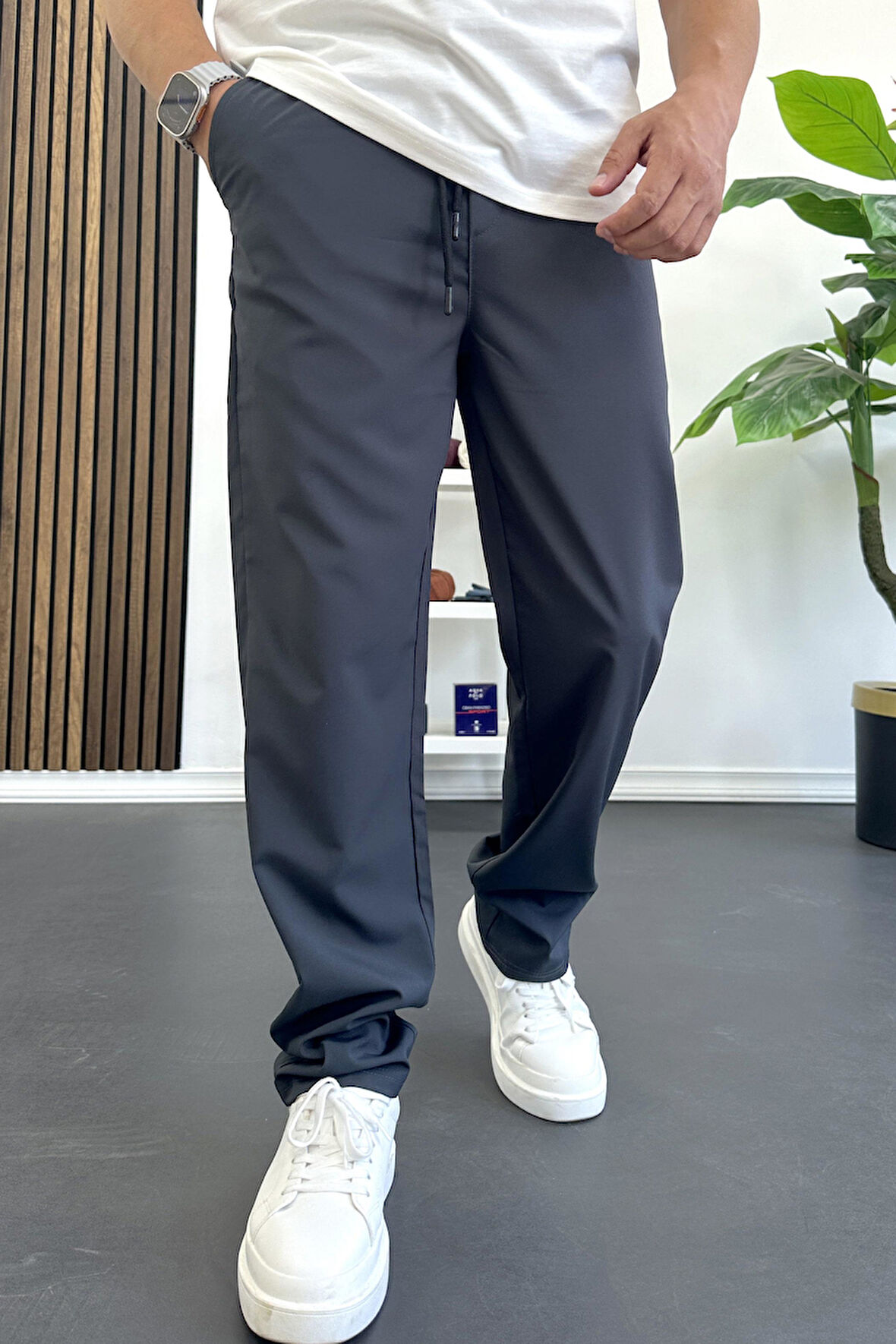 Erkek Beli Lastikli Jogger Pantolon Füme Edw394