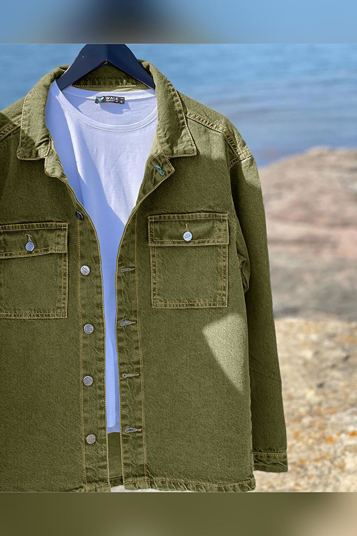 Erkek Oversize Denim Kot Gömlek Ceket Haki Edw397