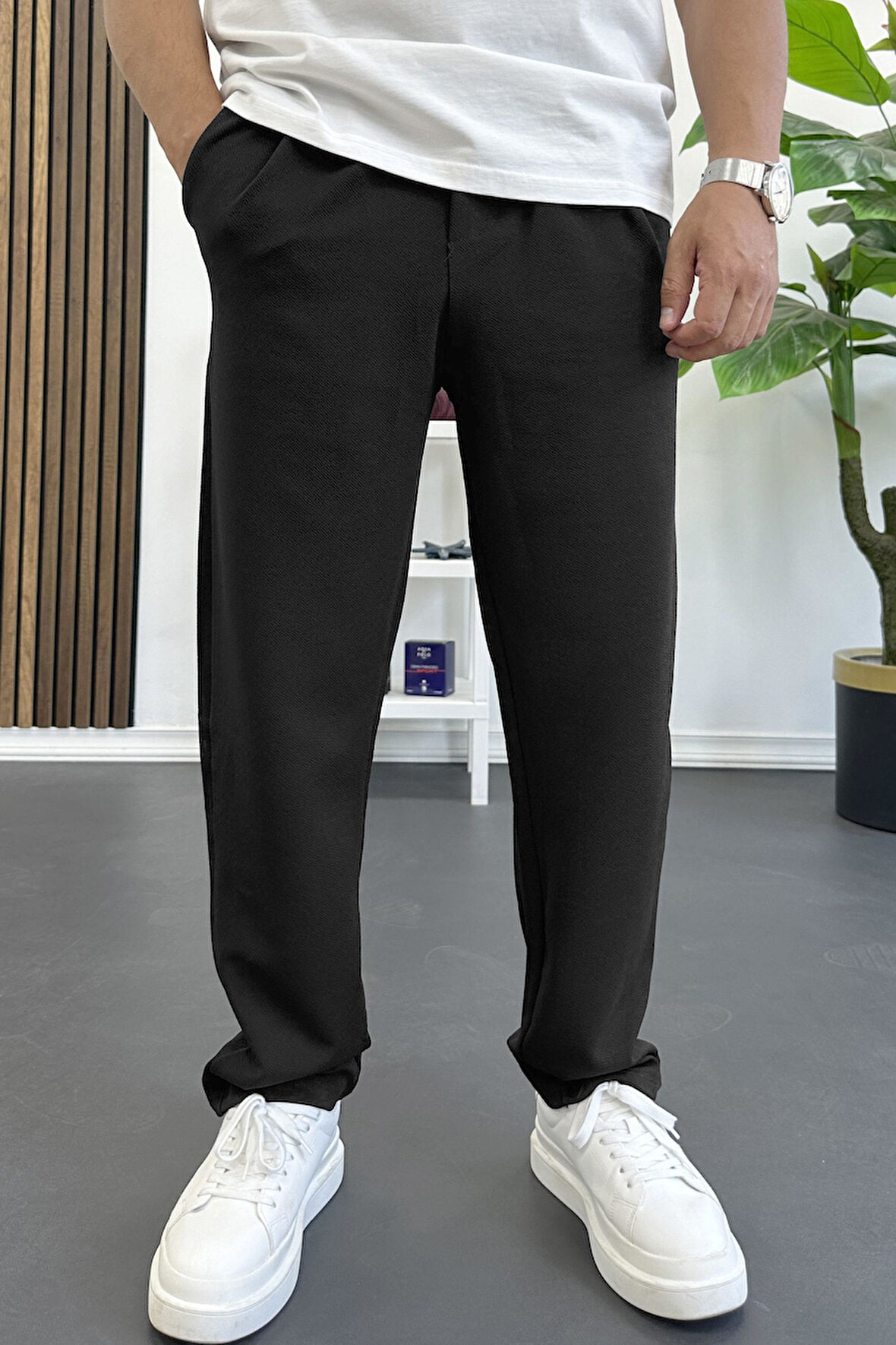 Erkek Rahat Kalıp Pileli Pantolon Siyah Edw402