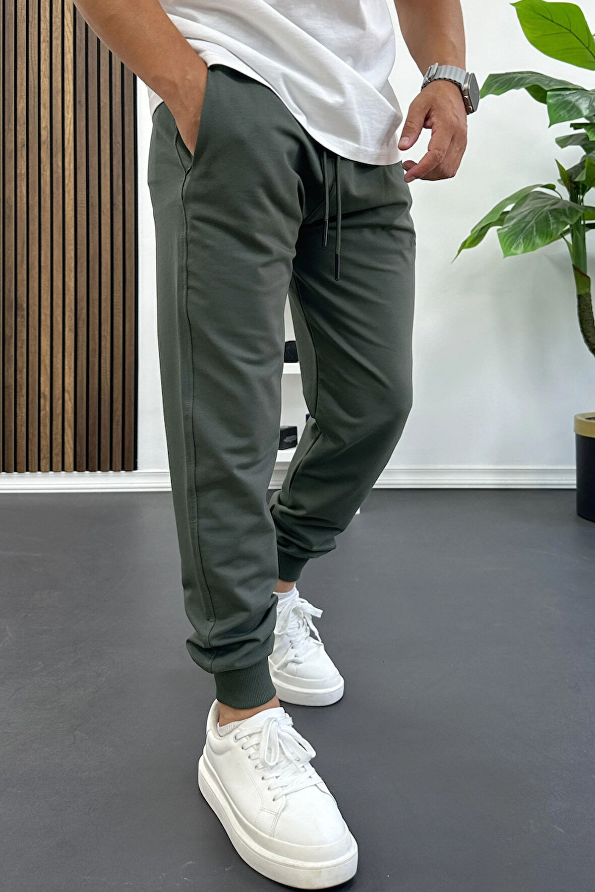 Erkek Regular Fit Dar Paça Lastik Paça Eşofman Altı Yeşil Edw406