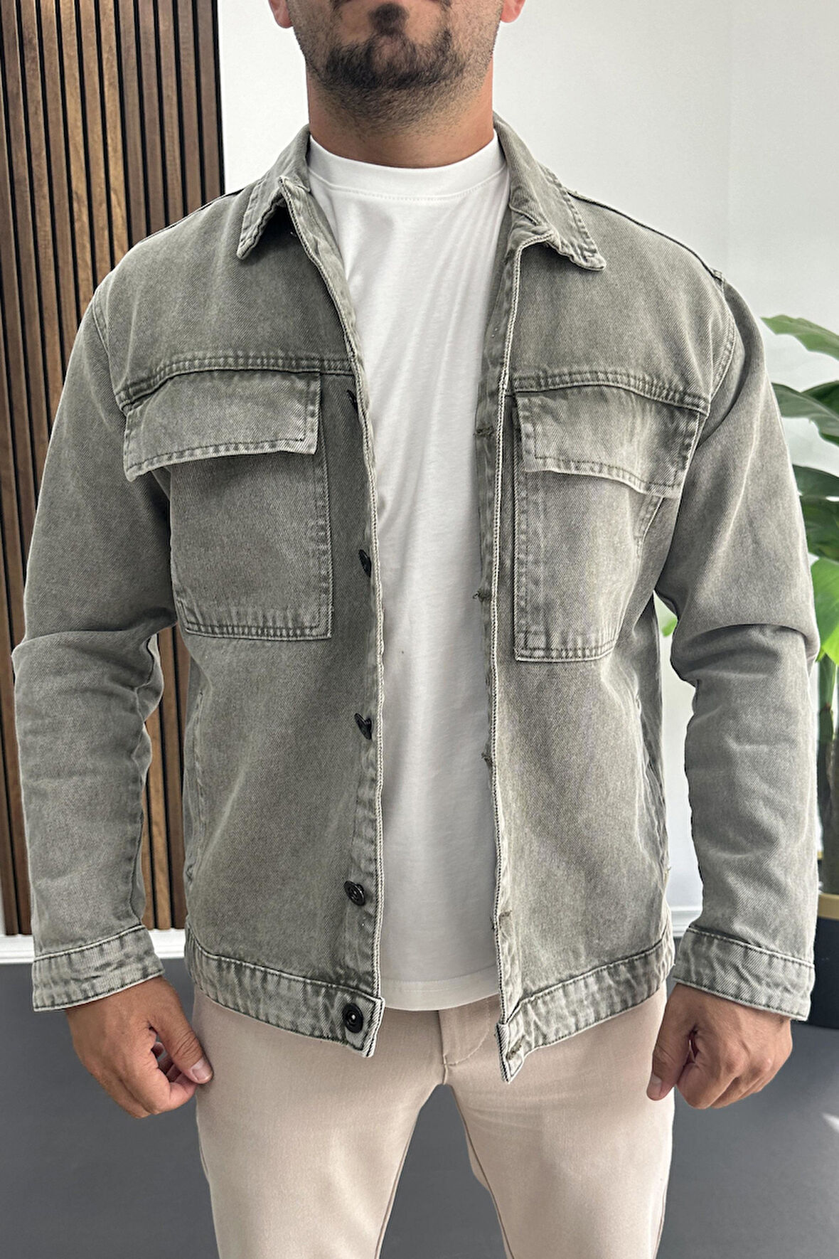 Erkek Slim Fit Kot Ceket Yeşil Edw414