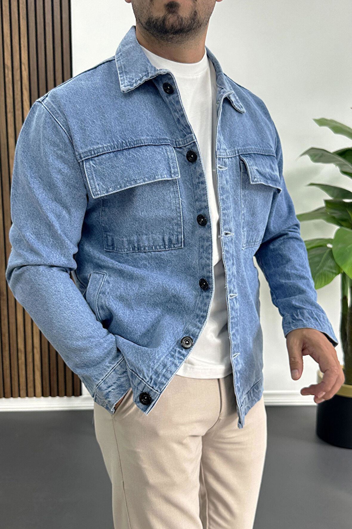 Erkek Slim Fit Kot Ceket Mavi Edw414