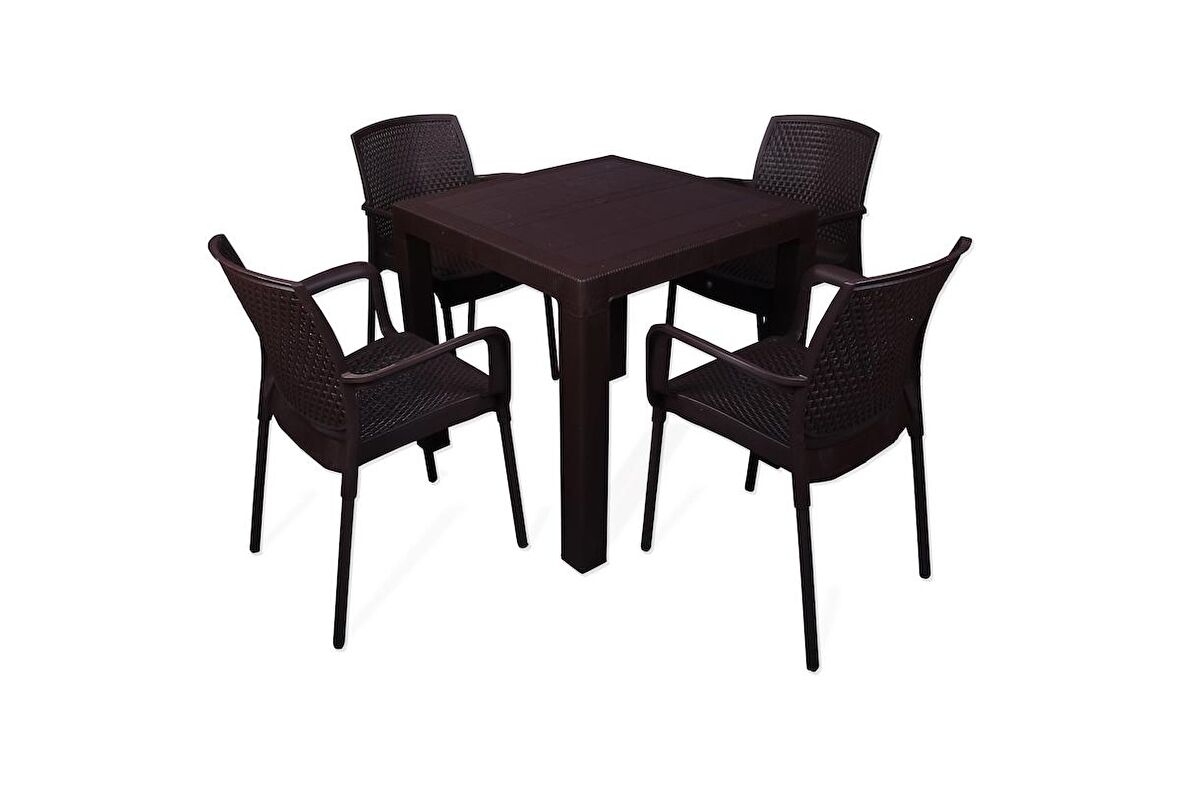 Mandella Elit Rattan 80x80 Defne Koltuk Masa Takımı Kahve