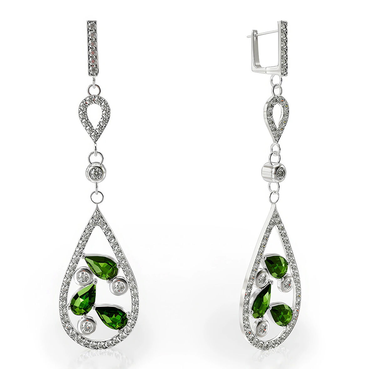 Gümüş Zirkon Sallantılı Küpe – Emerald Trace